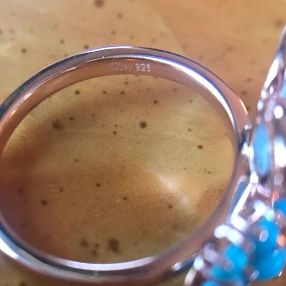 Natural Sleeping Beauty Turquoise Pink Sapphire Sterling Silver Ring Size 10 - Picture 6 of 7